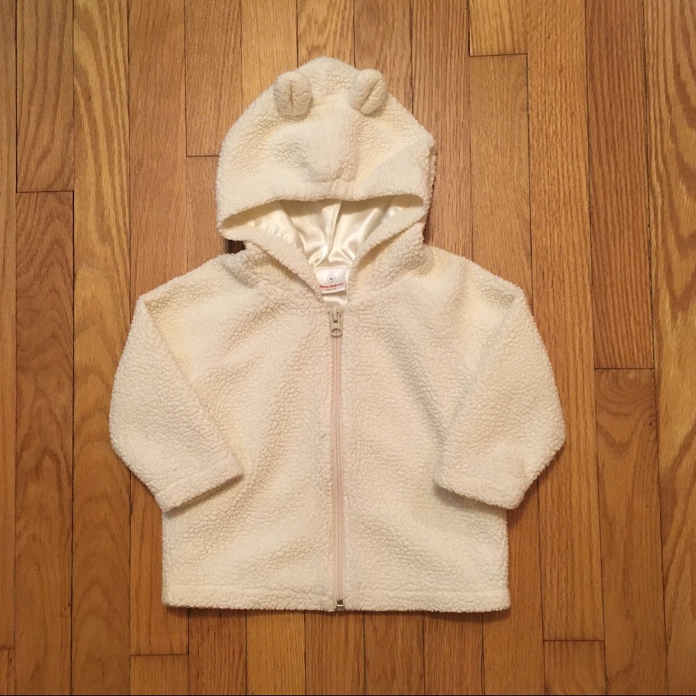 🎉HP🎉 Hanna Andersson Faux Sherpa Bear Ear Hooded Jacket Cream 18-24 Months